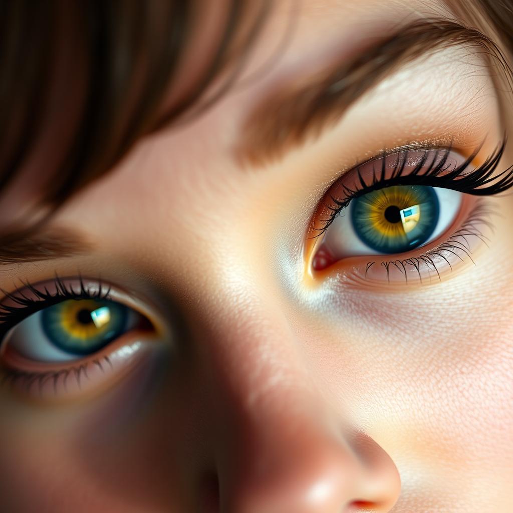 A close-up portrait showcasing a pair of stunningly beautiful eyes, with exceptional detail in their color and texture