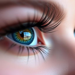 A close-up portrait showcasing a pair of stunningly beautiful eyes, with exceptional detail in their color and texture
