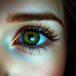 A close-up portrait showcasing a pair of stunningly beautiful eyes, with exceptional detail in their color and texture