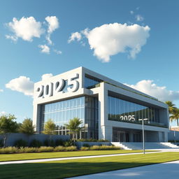 A futuristic 2025 building designed for a construction company, showcasing a minimalist architecture style