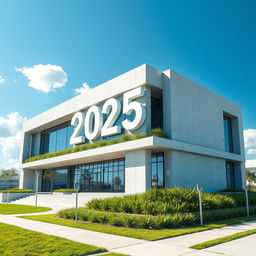 A futuristic 2025 building designed for a construction company, showcasing a minimalist architecture style