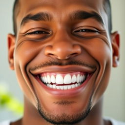 A close-up portrait of a man with a radiant, beautiful smile