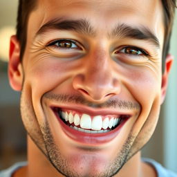 A close-up portrait of a man with a radiant, beautiful smile