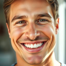 A close-up portrait of a man with a radiant, beautiful smile