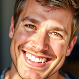 A close-up portrait of a man with a radiant, beautiful smile