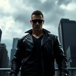 An intense and dramatic scene depicting a strong, confident figure standing in a powerful pose