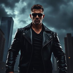 An intense and dramatic scene depicting a strong, confident figure standing in a powerful pose