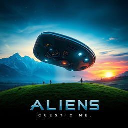 A stunning movie poster featuring an alien spaceship landing on a lush, green landscape