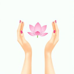 A minimalist vector illustration depicting two delicate hands confidently holding a simple and elegant pink lotus flower