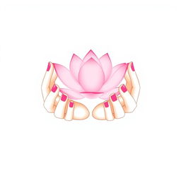A minimalist vector illustration depicting two delicate hands confidently holding a simple and elegant pink lotus flower