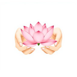 A minimalist illustration depicting two delicate and fine hands confidently holding a beautiful pink lotus flower