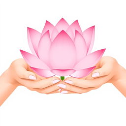 A minimalist illustration depicting two delicate and fine hands confidently holding a beautiful pink lotus flower