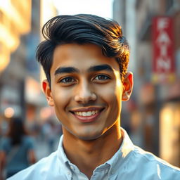 A portrait of a young man named Fardin, with dark hair styled neatly, wearing a crisp white shirt