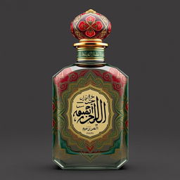 A beautifully designed perfume bottle that embodies the spirit of Arabic culture, featuring intricate patterns and motifs inspired by traditional architecture