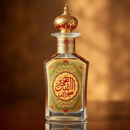 A beautifully designed perfume bottle that embodies the spirit of Arabic culture, featuring intricate patterns and motifs inspired by traditional architecture