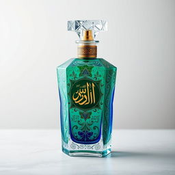 A crystal perfume bottle representing the Arabic spirit, intricately designed with traditional patterns