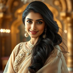 A captivating portrait of Ruhi Singh, an elegant young woman with long, dark hair and striking features