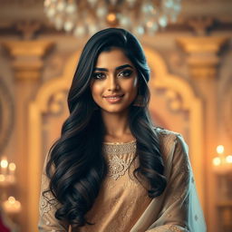 A captivating portrait of Ruhi Singh, an elegant young woman with long, dark hair and striking features