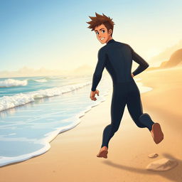 Anime-style cover art for an educational science magazine issue titled "Coasts" depicting a friendly teen male character in a tight full-body wetsuit