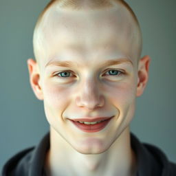 A captivating portrait of a young man with very pale, paper-white skin and an impeccably symmetrical face