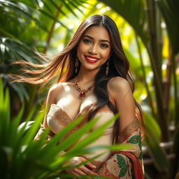 A stunning portrait of a beautiful Indonesian woman, Angel Karamoy, with large breasts and captivating features