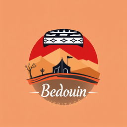 A logo design representing Jordanian Bedouin heritage, featuring traditional motifs and symbols such as the iconic black and white keffiyeh, desert landscapes, and a silhouette of a Bedouin tent