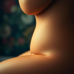 A close-up view of a beautiful, artistic representation of the female form, showcasing elegant curves and soft skin tones