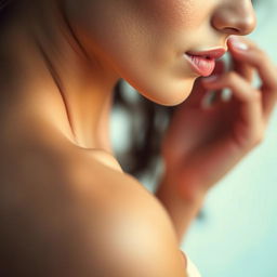 A close-up view of a beautiful, artistic representation of the female form, showcasing elegant curves and soft skin tones