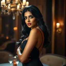 A beautifully lit intimate scene featuring Ruhi Singh, showcasing her elegant beauty in an upscale, luxurious setting