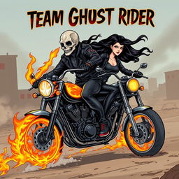 A dynamic illustration featuring two ghost riders: one male and one female