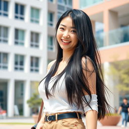 A playful and flirtatious Chinese university student with very large breasts
