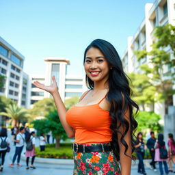 A playful and flirtatious Indonesian university student with very large breasts