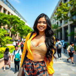 A playful and flirtatious Indonesian university student with very large breasts