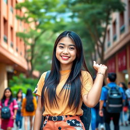 A charming and playful Indonesian university student with very large breasts