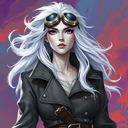 In the style of D&D character art, illustrate Lucira as a striking female figure with sleek silver skin and white hair that gently floats around her