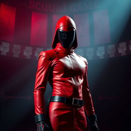 A red square guard from Squid Game, inspired by the character Taehyung