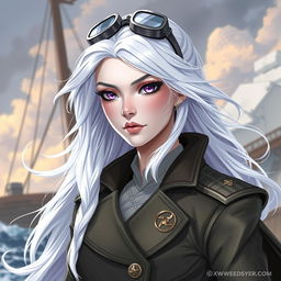 In the style of D&D character art, illustrate Lucira as a stunning female figure with sleek silver skin and airy, floating white hair