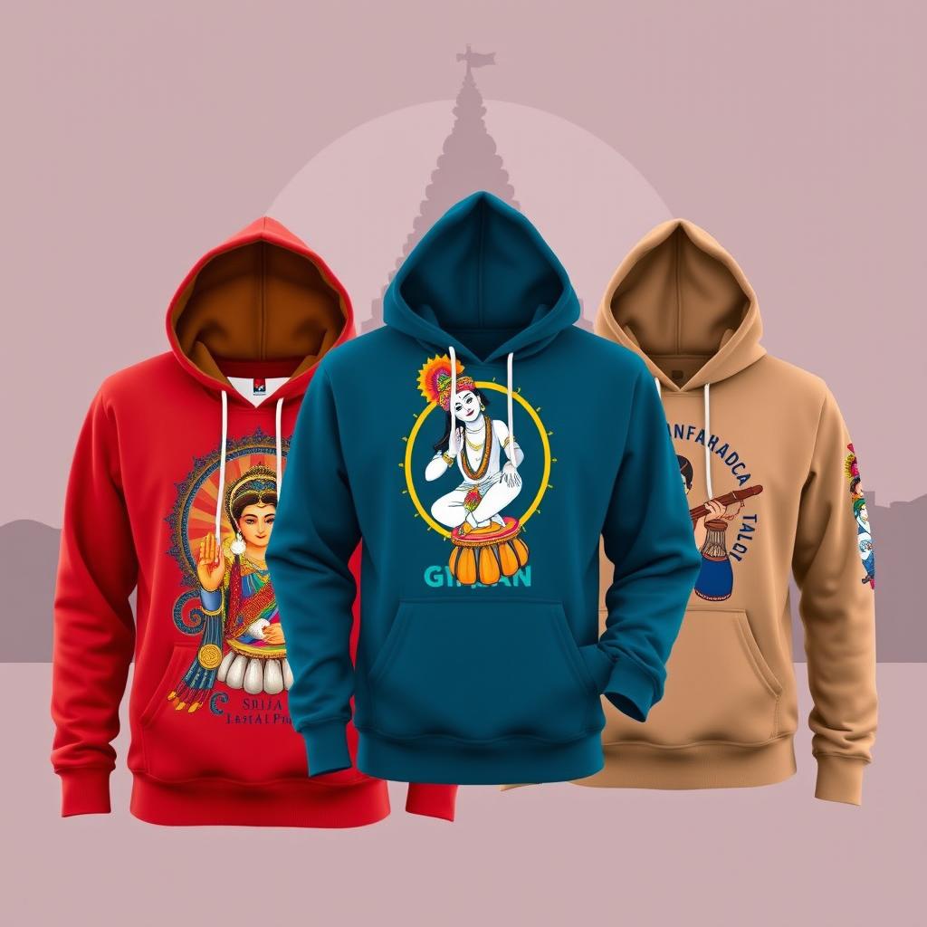 A collection of stylish hoodies inspired by ISKCON and Srila Prabhupada, features include: designs portraying the essence of Krishna consciousness with vibrant colors, spiritual symbols, and visually appealing graphics that reflect the teachings of Srila Prabhupada