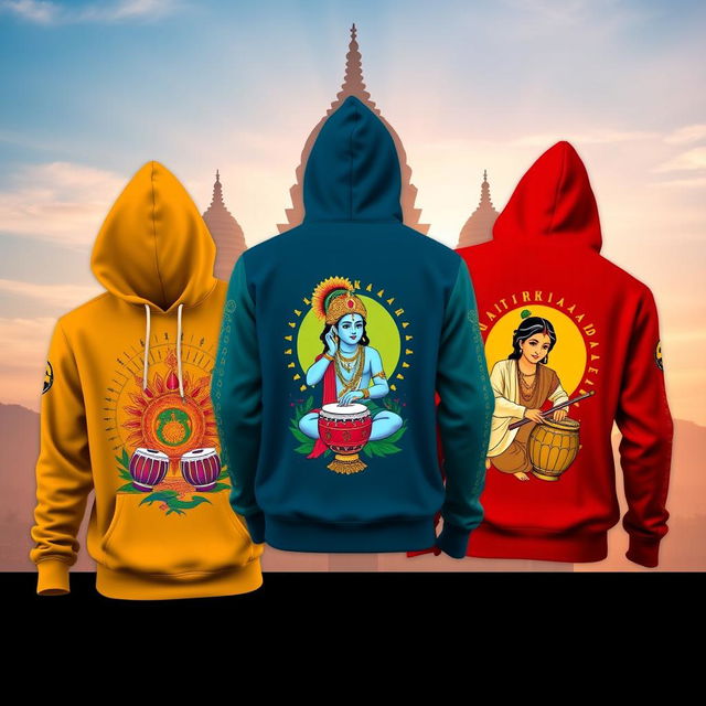 A collection of stylish hoodies inspired by ISKCON and Srila Prabhupada, features include: designs portraying the essence of Krishna consciousness with vibrant colors, spiritual symbols, and visually appealing graphics that reflect the teachings of Srila Prabhupada