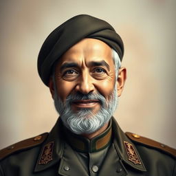 A portrait of Sardar Haj Qassem Soleimani, showcasing his strong characteristics of courage and charisma