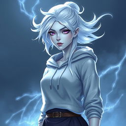 In the style of DnD character art, Lucira is portrayed as a striking figure, characterized by her sleek silver skin that glimmers under the light
