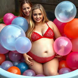 A beautiful 18-year-old girl with long blond hair, featuring a sweet, thin face and a curvy, sensuous figure