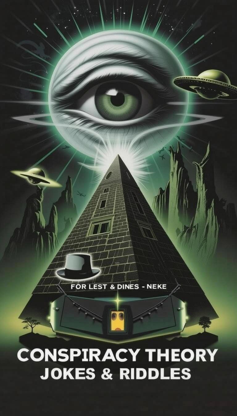 Design a striking book cover for 'Conspiracy Theory: Jokes and Riddles' by Ron Deet Orany
