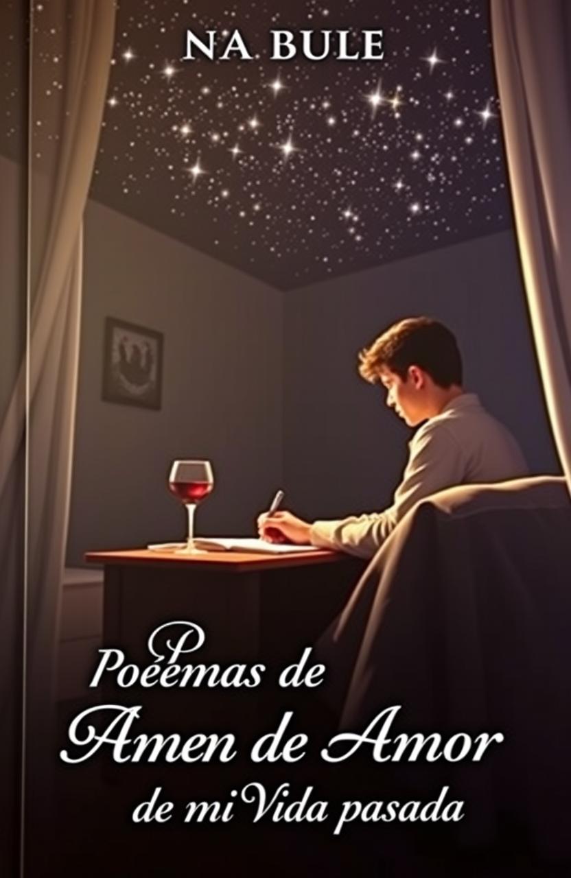 A book cover featuring a young man writing at his desk in his bedroom
