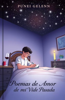 A book cover featuring a young man writing at his desk in his bedroom