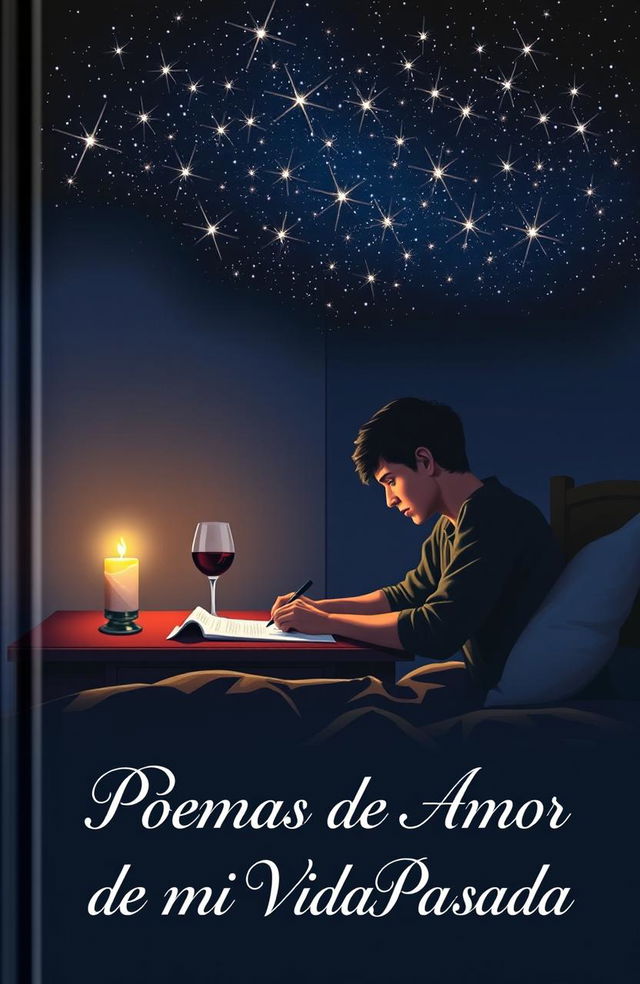 A book cover featuring a young man writing at his desk in his bedroom