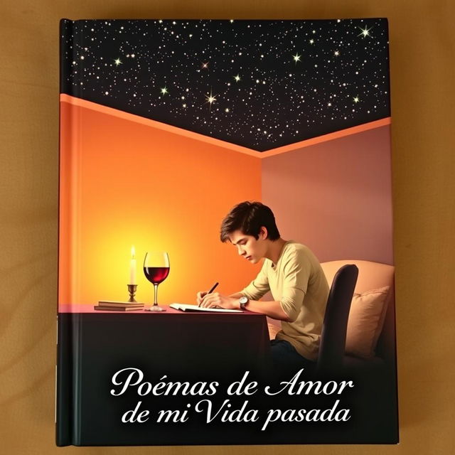 A book cover depicting a young man seated at his desk in his room, deeply focused on writing