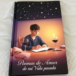 A book cover depicting a young man seated at his desk in his room, deeply focused on writing