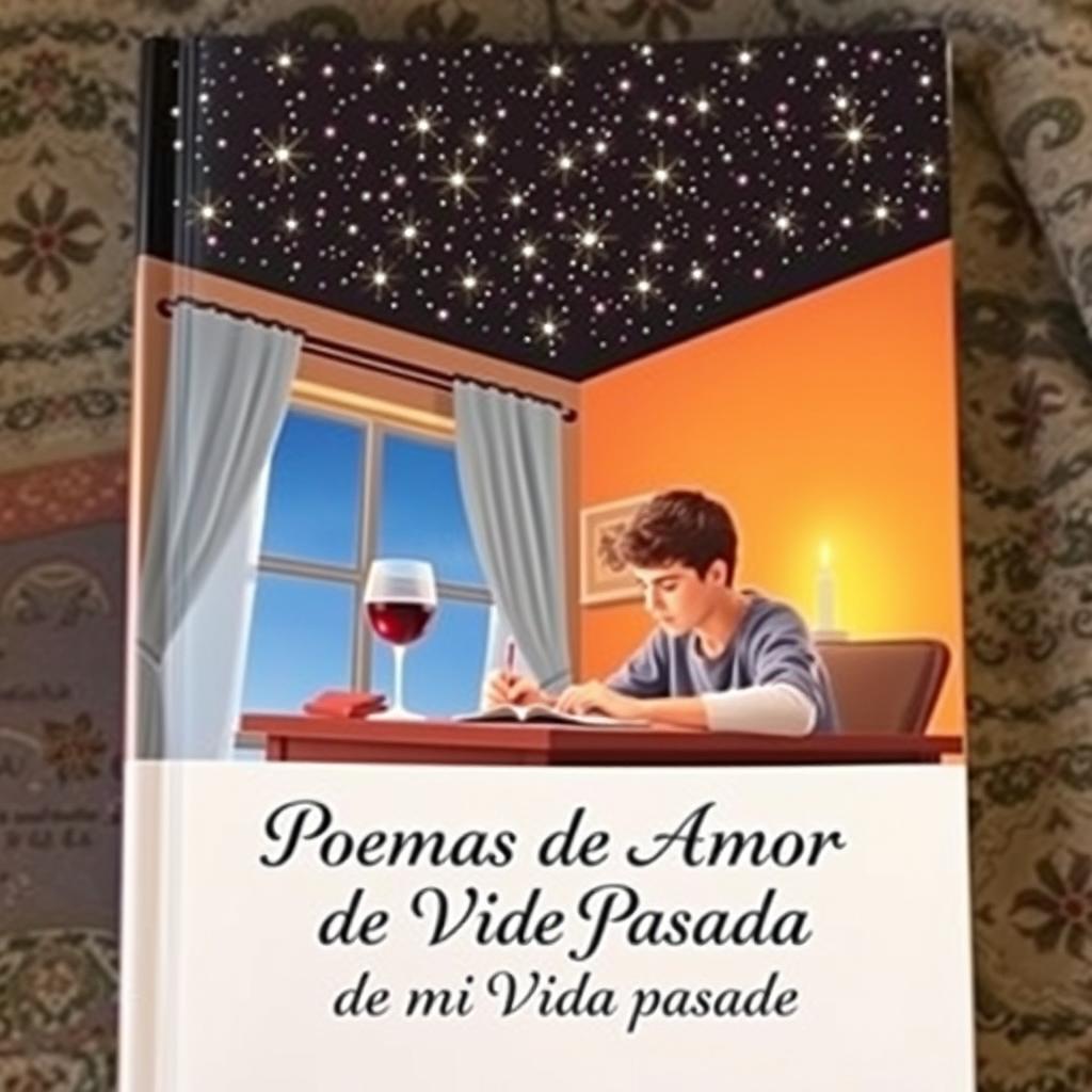 A book cover depicting a young man seated at his desk in his room, deeply focused on writing