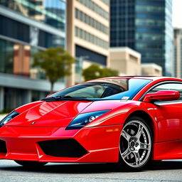 A profile view of a stunning 2007 Lamborghini Murciélago in vibrant red
